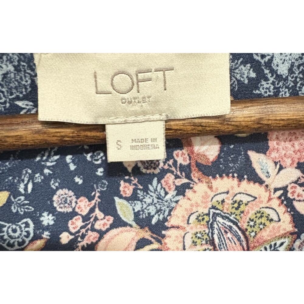 LOFT Outlet Floral Blouse Womens Small Blue Pink Long Sleeve Piped Boho Top - Picture 5 of 6